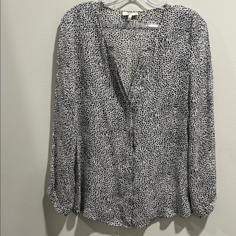 Joie Black/White Animal Print Silk Blouse